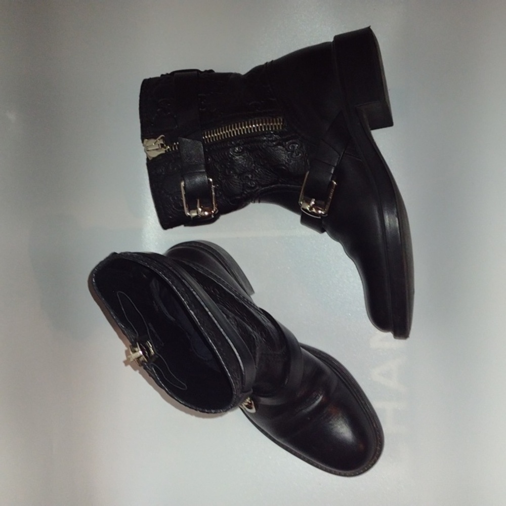GUCCI Black Leather GG Guccissima Biker Boots 🖤 AUTHENTIC! - Picture 8 of 16